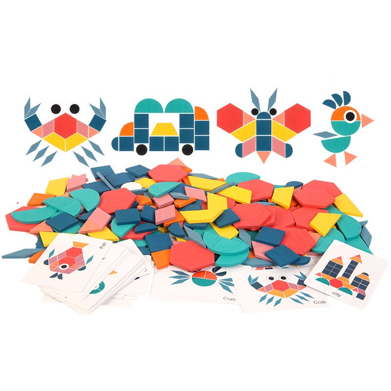 Wooden 180-Piece Creative Puzzle Toy Kidsren'S Early Education Puzzle Puzzle With Various Geometric Shapes And Interesting Tangram - Image 3